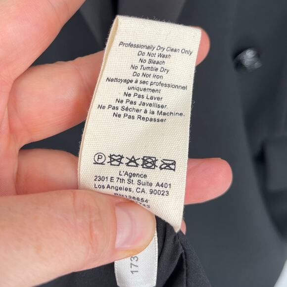 L’Agence Quinton Rosette Detail Long Tuxedo Jacket Coat In Black size 6 - Picture 15 of 15